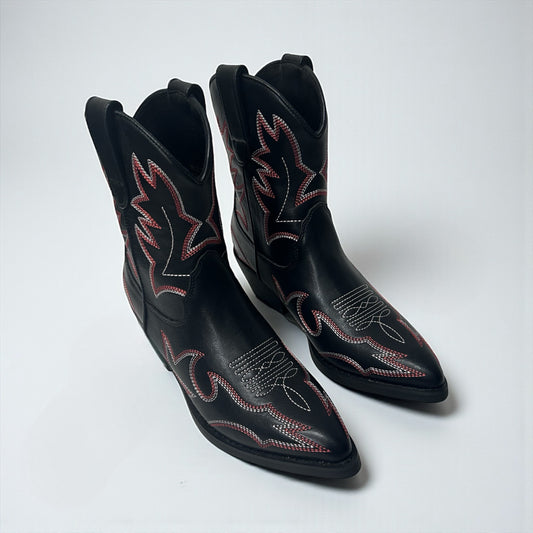 Moussy Black Leather Western Ankle Boots