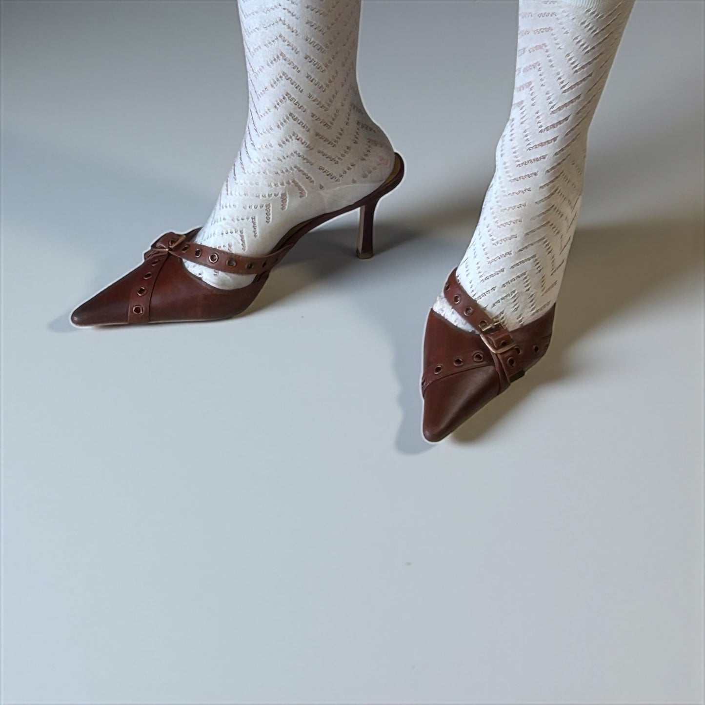 Tony Bianco Brown Leather Studded Mules, Early 2000s