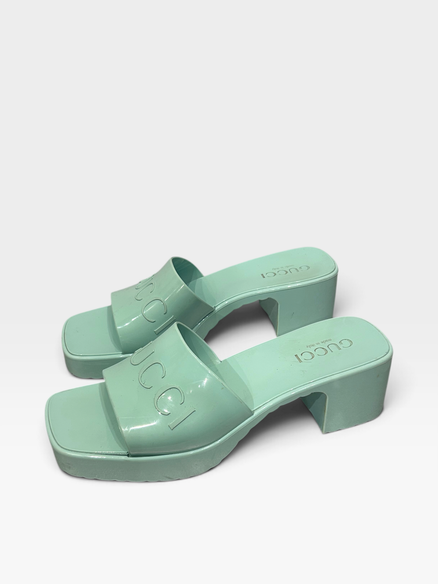 Gucci Mint Green Rubber Platform Slides| Pre-Fall 2020