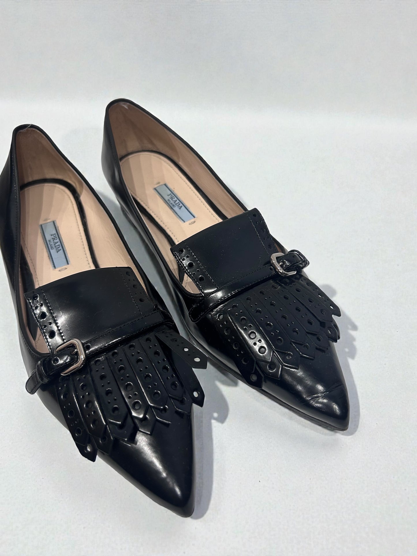 Prada Pointed-Toe Leather Kiltie Flats|2010-2015