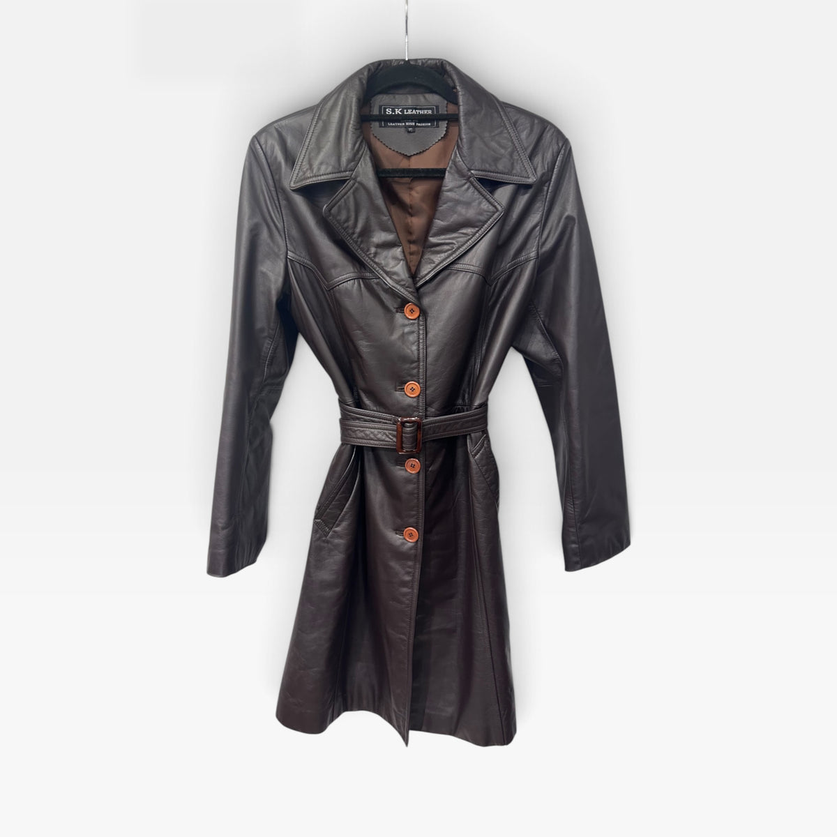 Vintage S.K Leather Brown Leather Trench Coat | Late 1990s