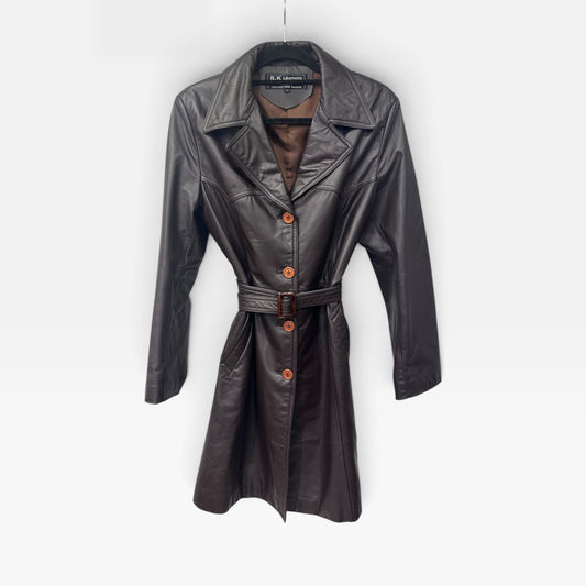 Vintage S.K Leather Brown Leather Trench Coat | Late 1990s