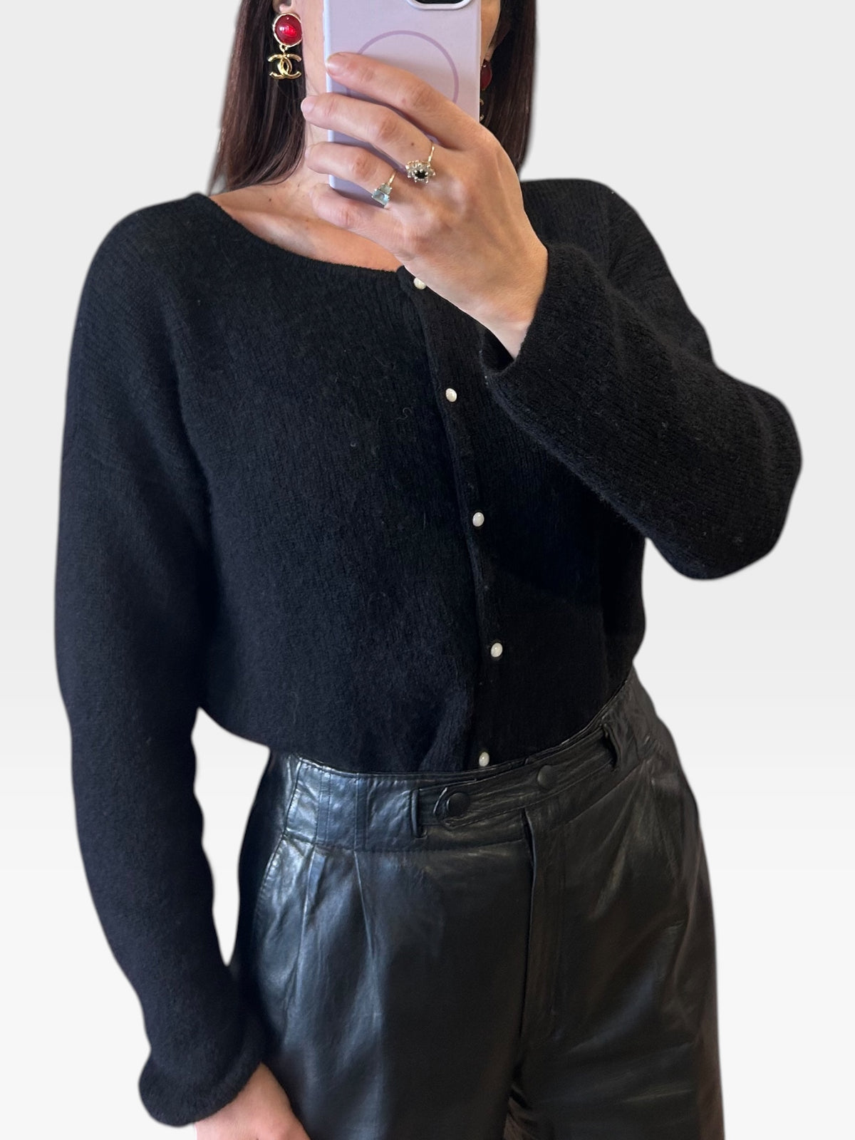 Sézane Black Mohair & Alpaca Pearl Button Cardigan