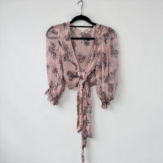 LoveShackFancy Floral Silk Tie-Front Blouse