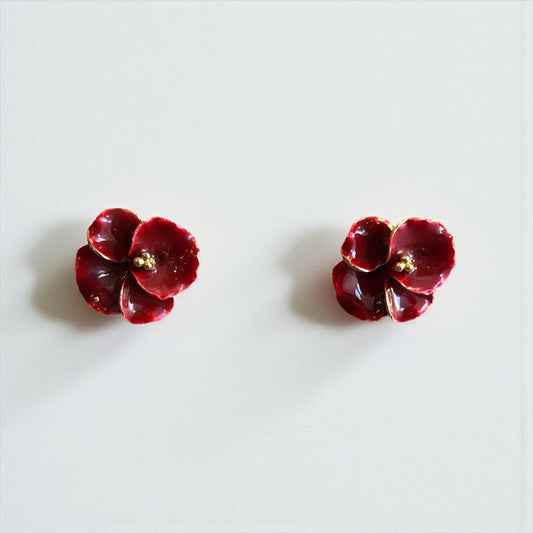 Vintage Red Enamel Floral Clip-On Earrings| 1980s