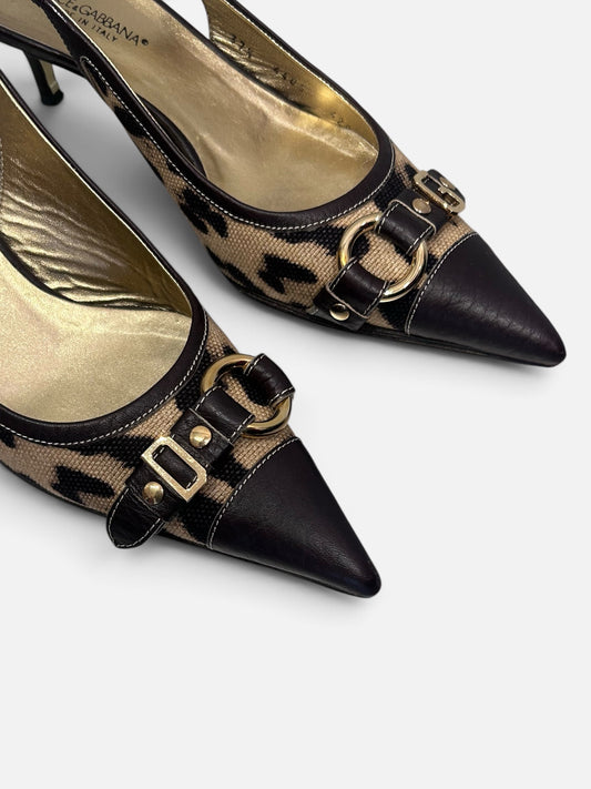 Vintage Dolce & Gabbana Leopard Slingback Heels| Early 2000s