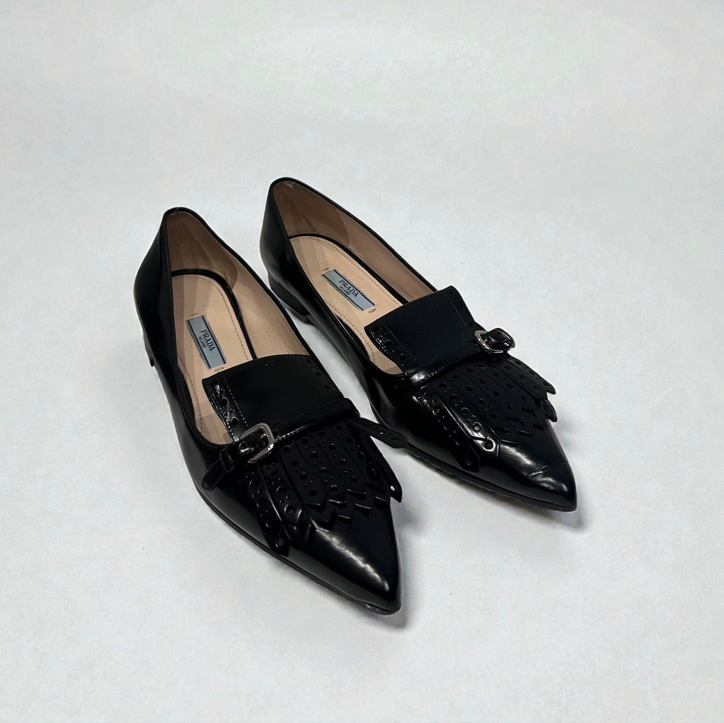 Prada Pointed-Toe Leather Kiltie Flats|2010-2015