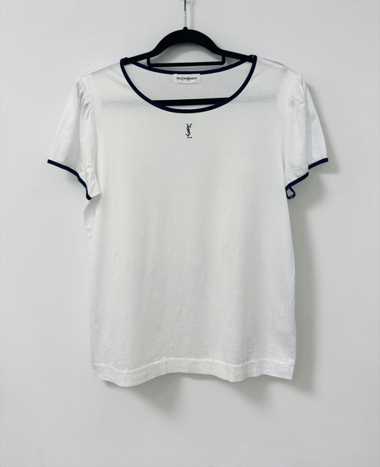 Vintage Yves Saint Laurent White Cotton Logo T-Shirt | Late 1990s
