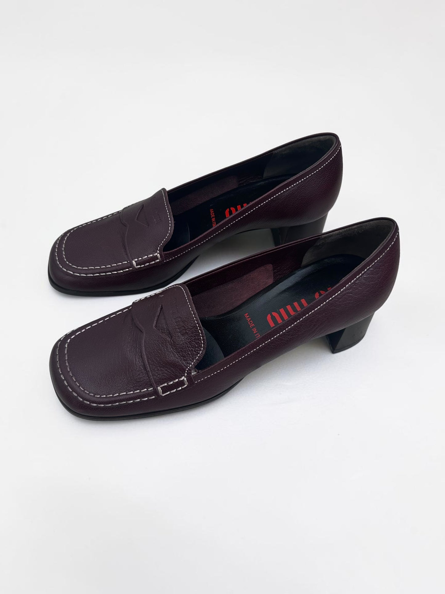 Vintage Miu Miu Burgundy Leather Heel Loafers |Early 2000s
