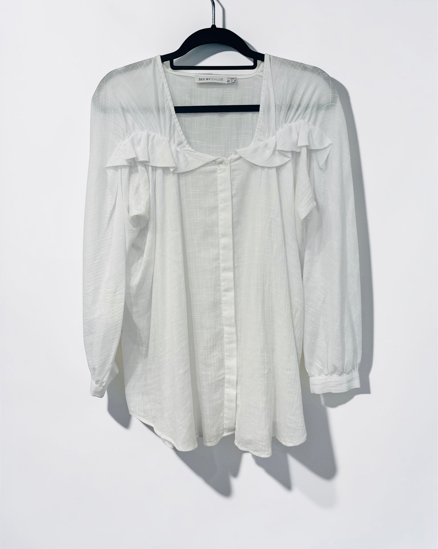 See by Chloé White Ruffle Blouse