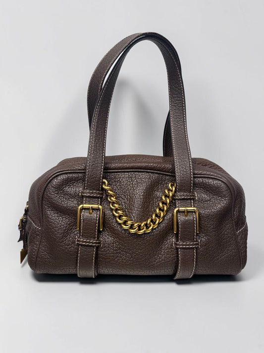 Vintage Dolce & Gabbana Pebbled Leather Bowling Bag| Early 2000s