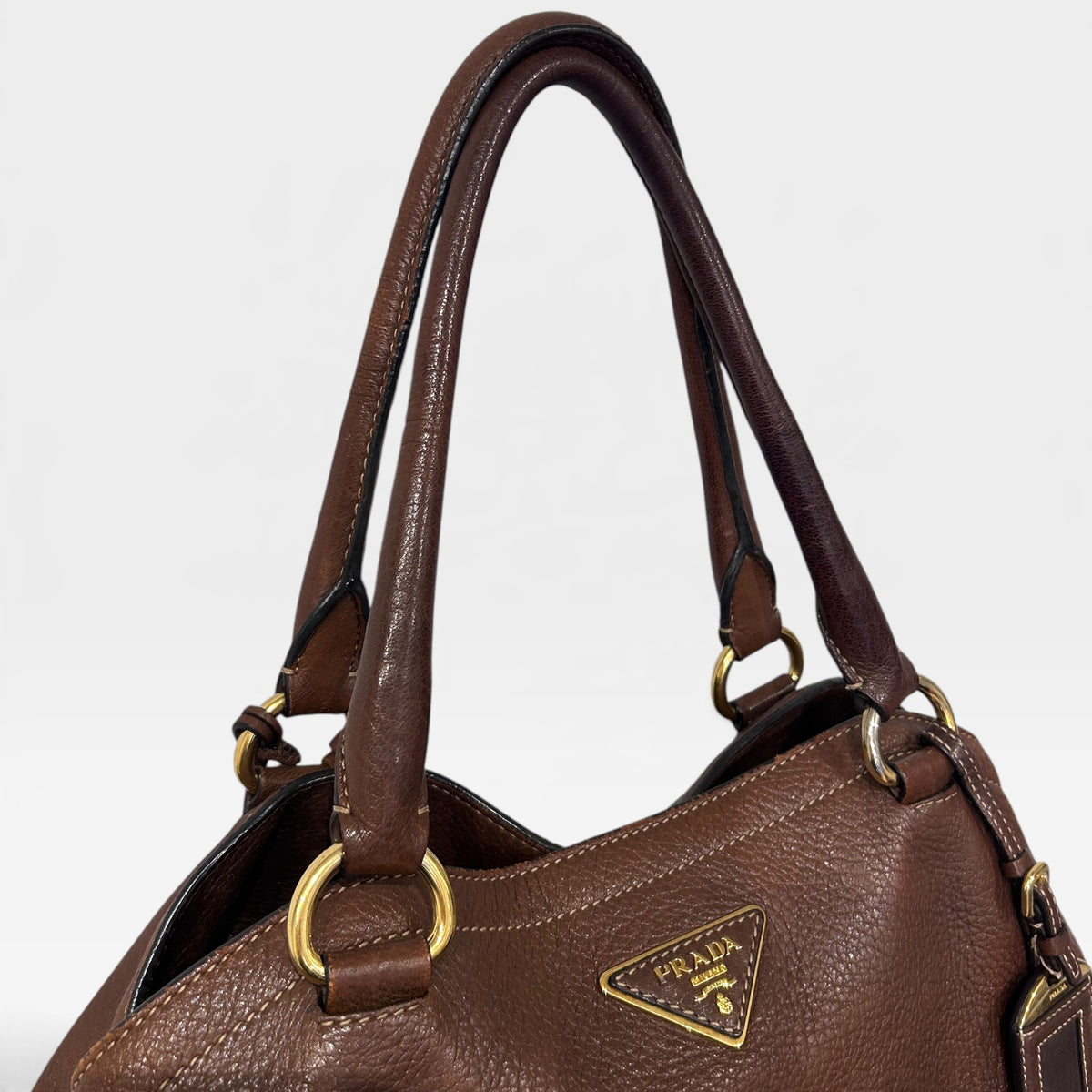 Vintage Prada Brown Leather Shoulder Bag | Early 2000s
‫