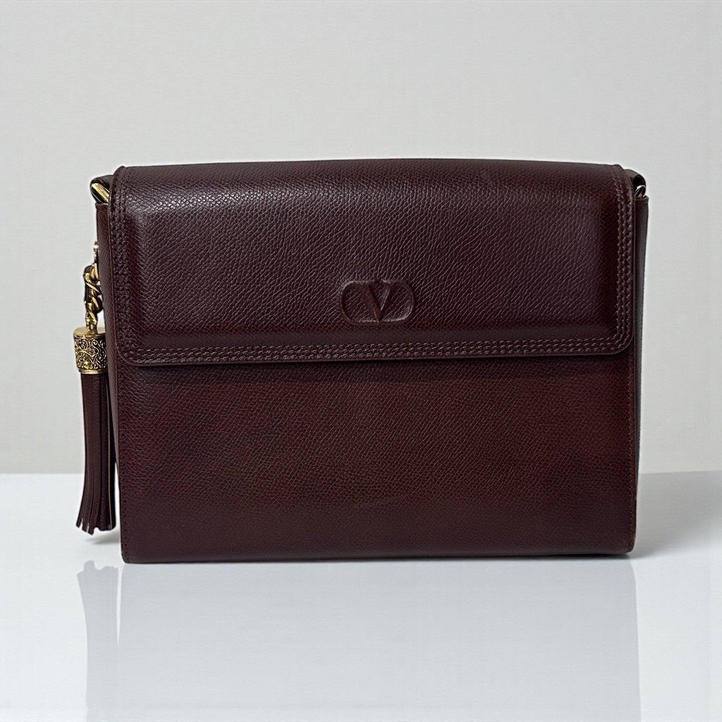 Vintage Valentino Brown Leather Crossbody Bag with Tassel Detail