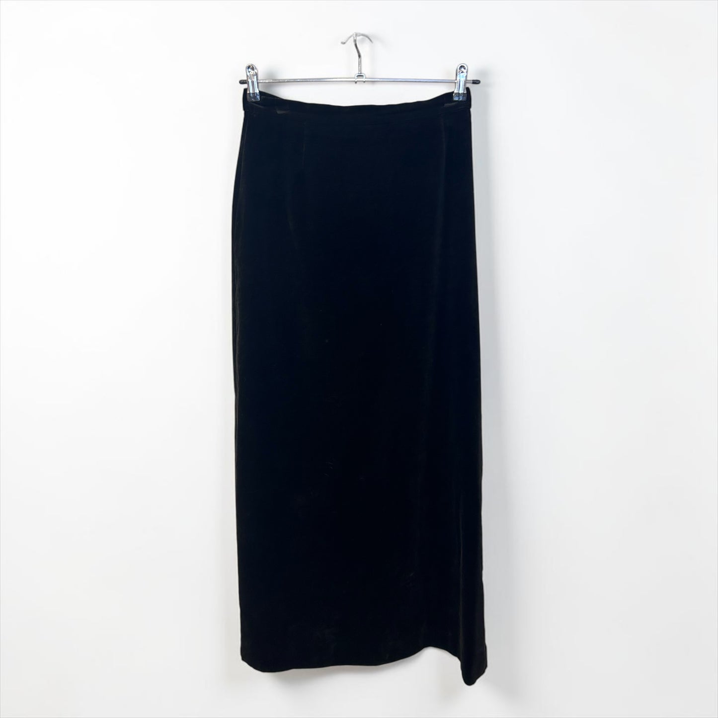Vintage Black Velvet Maxi Skirt with Button Detail| Early 1990s