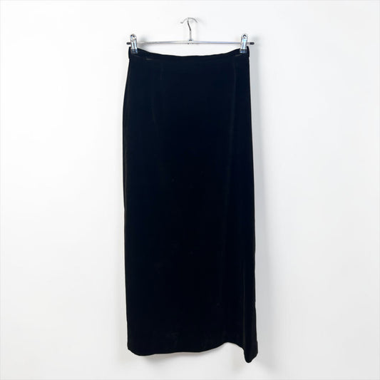 Vintage Black Velvet Maxi Skirt with Button Detail| Early 1990s