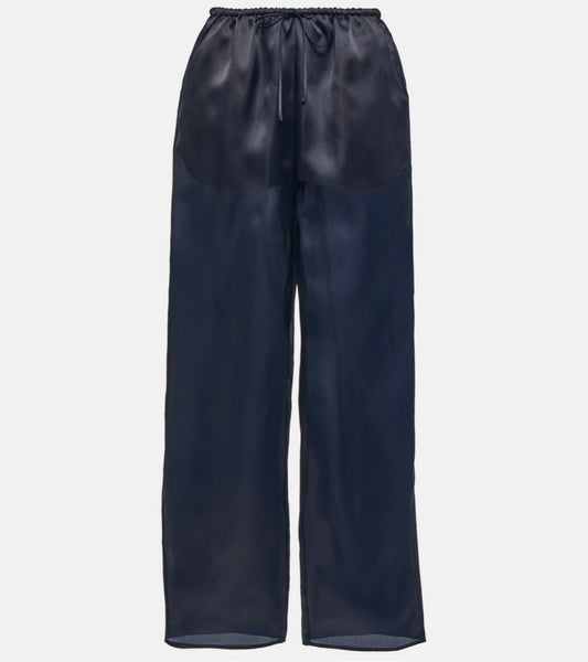 Toteme Dark Blue Silk Organza Wide-Leg Pants