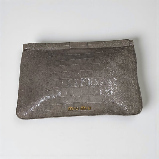 Vintage Miu Miu Croc-Embossed Leather Clutc ,Early 2000
