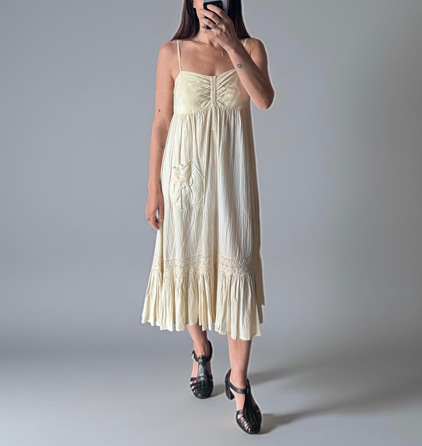 Vintage Ivory Dress with Embroidered Details