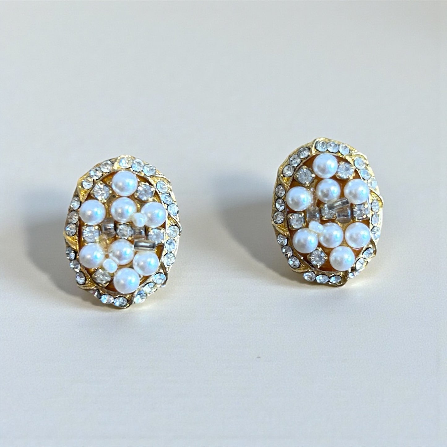 Vintage Faux Pearl & Crystal Clip-On Earrings