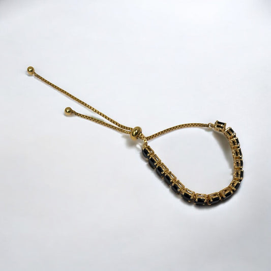 Vintage Gold-Plated Adjustable Bracelet with Black Stones