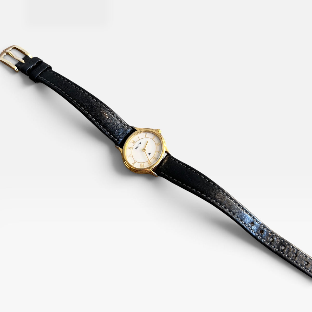 Vintage Accurist Black Leather Watch | 1990s