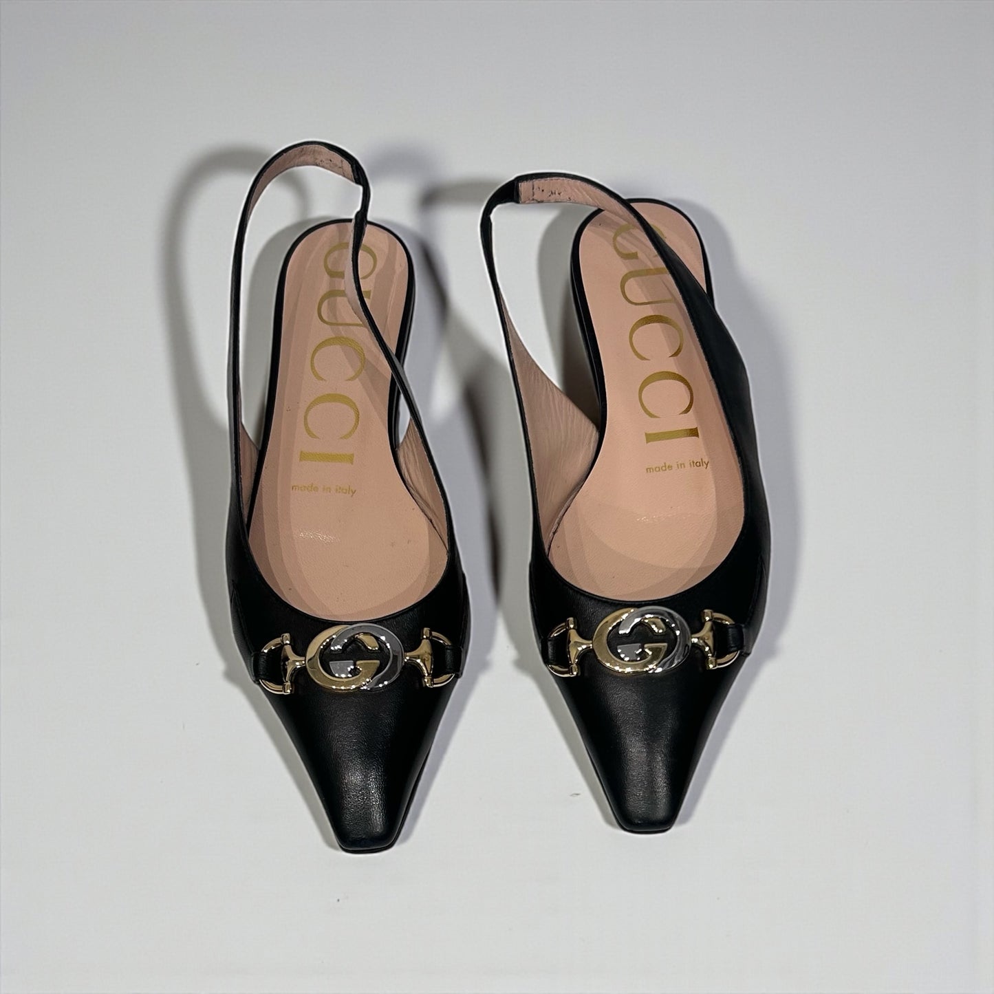 Gucci Leather Slingback Flats with Interlocking GG Hardware
