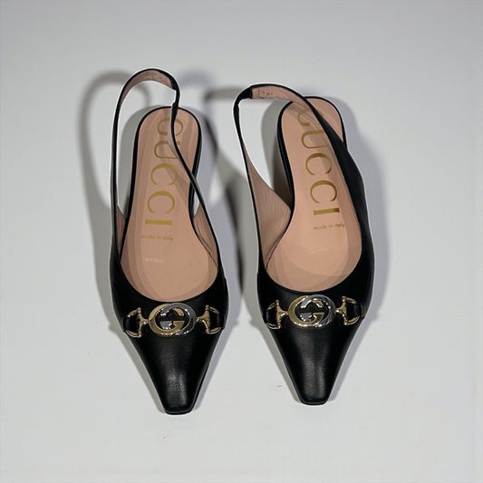 Gucci Leather Slingback Flats with Interlocking GG Hardware