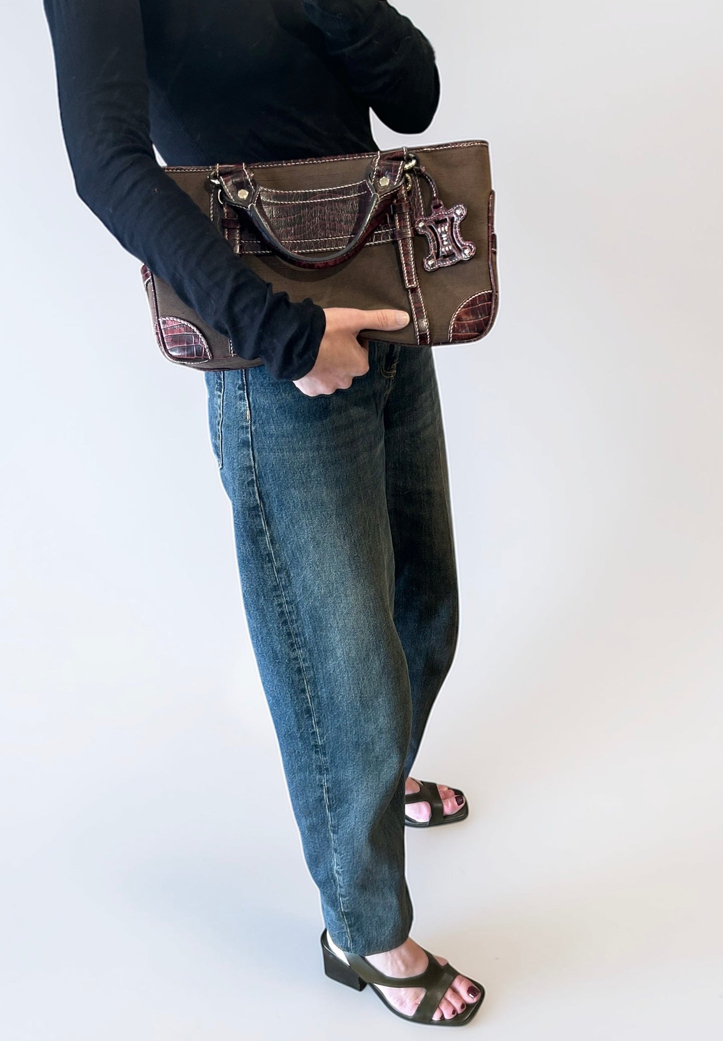 Céline Boogie Canvas & Croc Trim Bag|Early 2000s