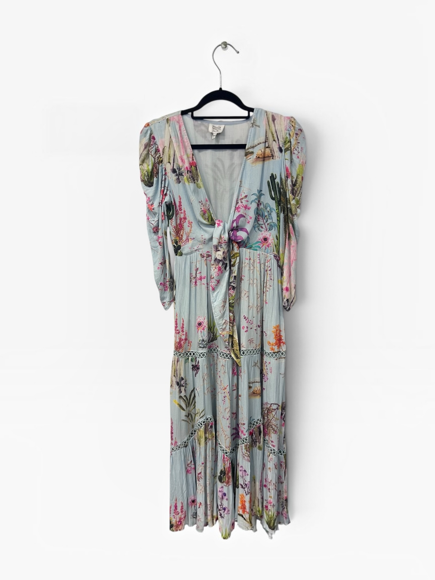 Hemant & Nandita Botanical Print Tie-Front Midi Dress with Sequin Embellishments