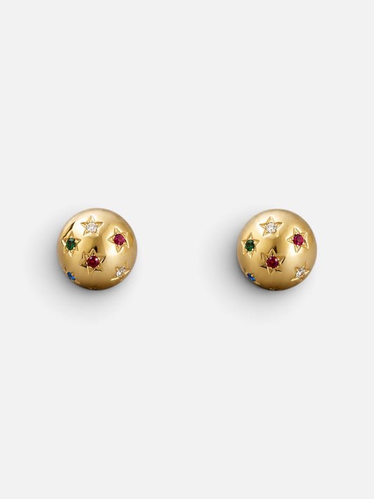 Vintage Gold Plated Star Cabochon Clip-On Earrings| 1980s