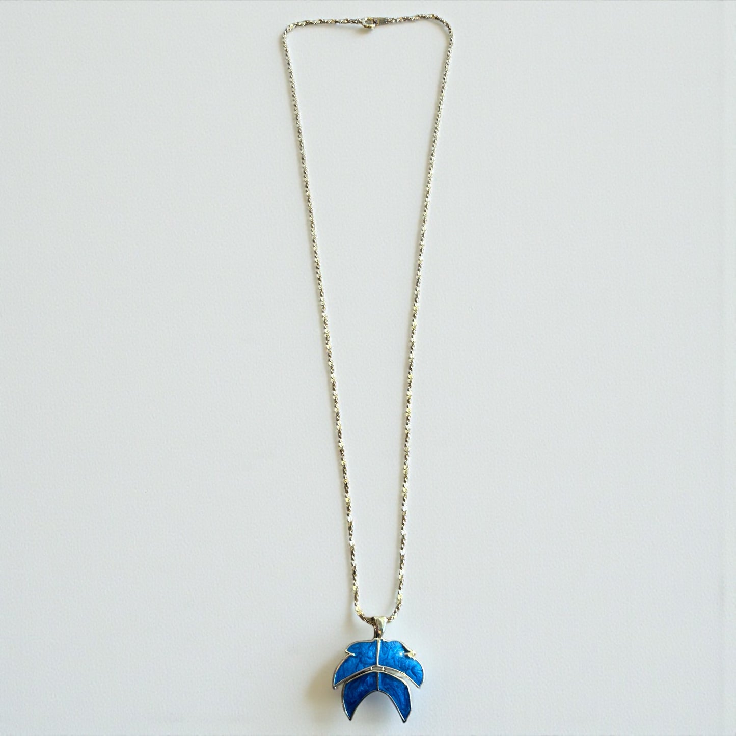 Vintage Blue Enamel Pendant Necklace| 80s