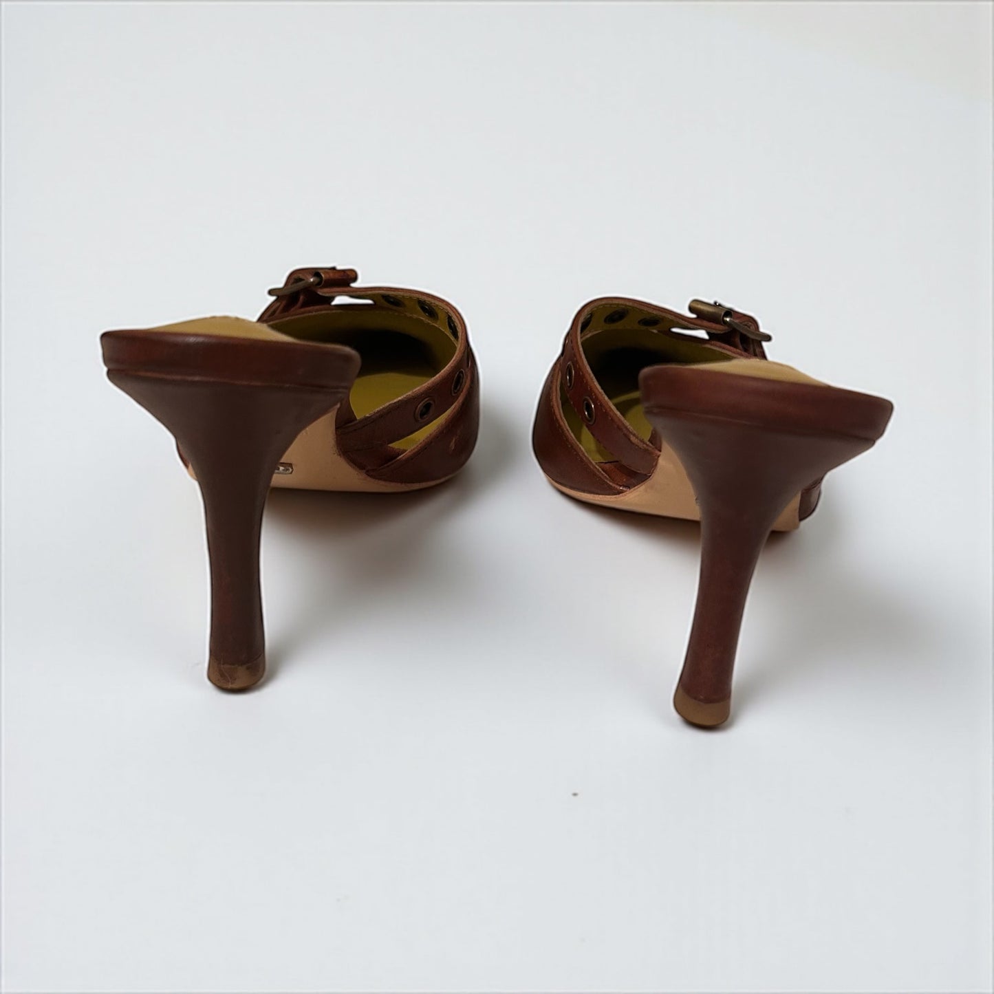 Tony Bianco Brown Leather Studded Mules, Early 2000s