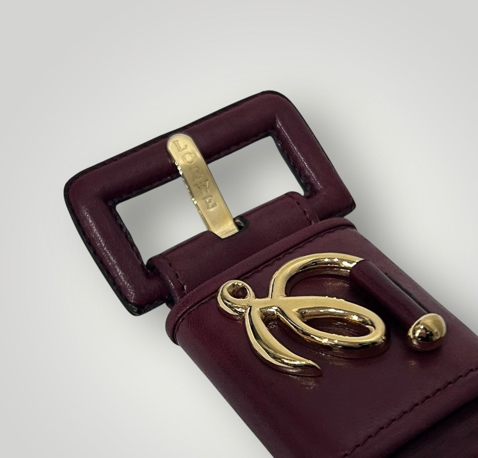 Vintage Loewe Burgundy Leather Anagram Belt