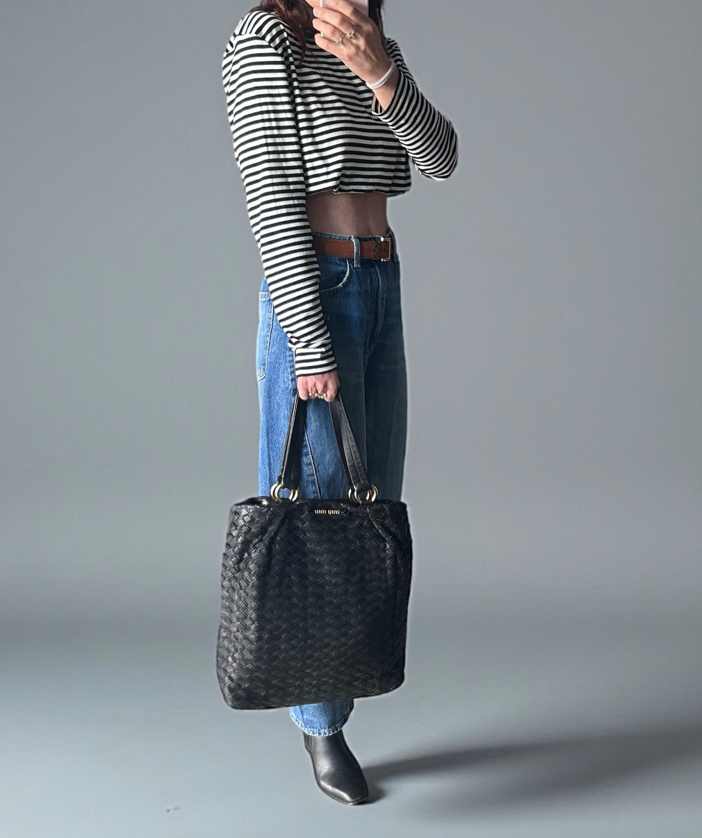 Vintage Miu Miu Woven Leather Tote Bag