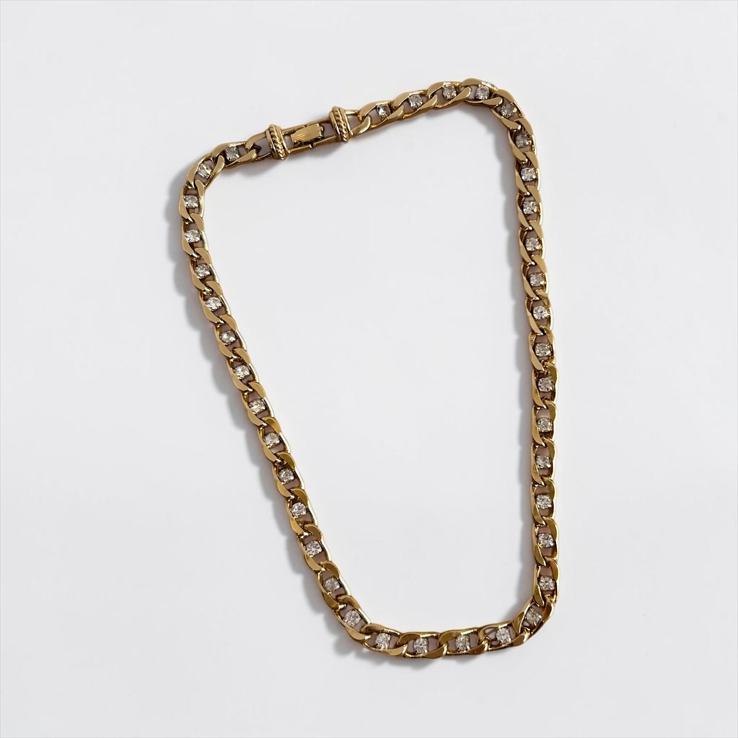 Vintage GK Gold Plated Crystal Cuban Link Necklace|80s