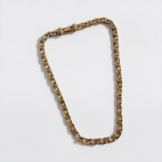Vintage GK Gold Plated Crystal Cuban Link Necklace|80s