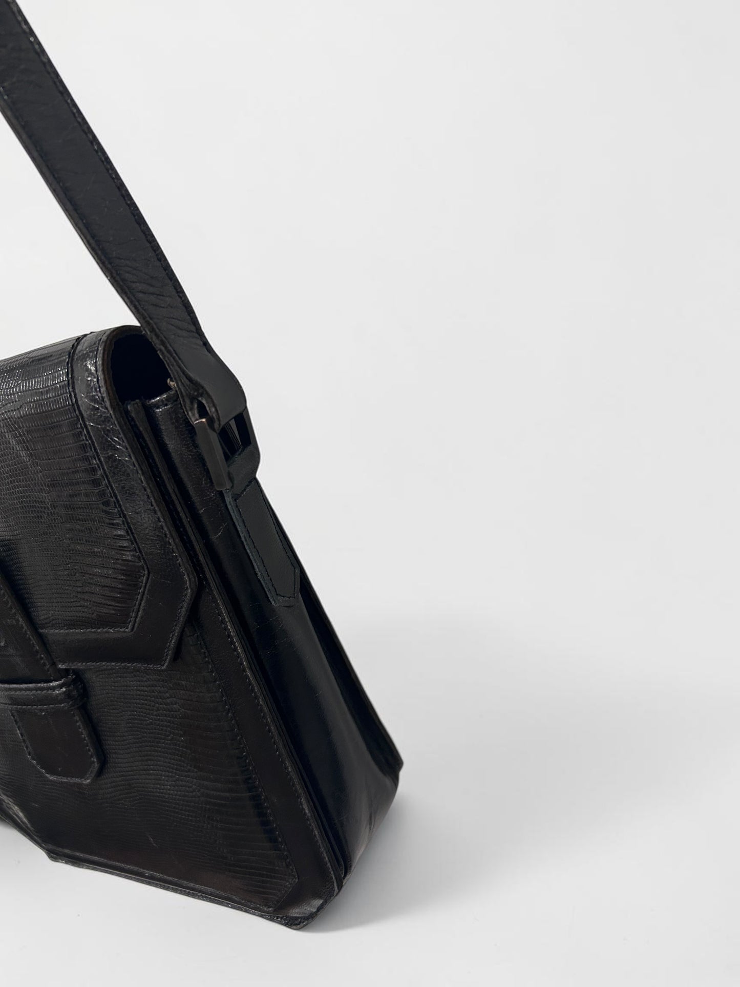 Vintage Yves Saint Laurent Black Embossed Leather Shoulder Bag| Early 1990s