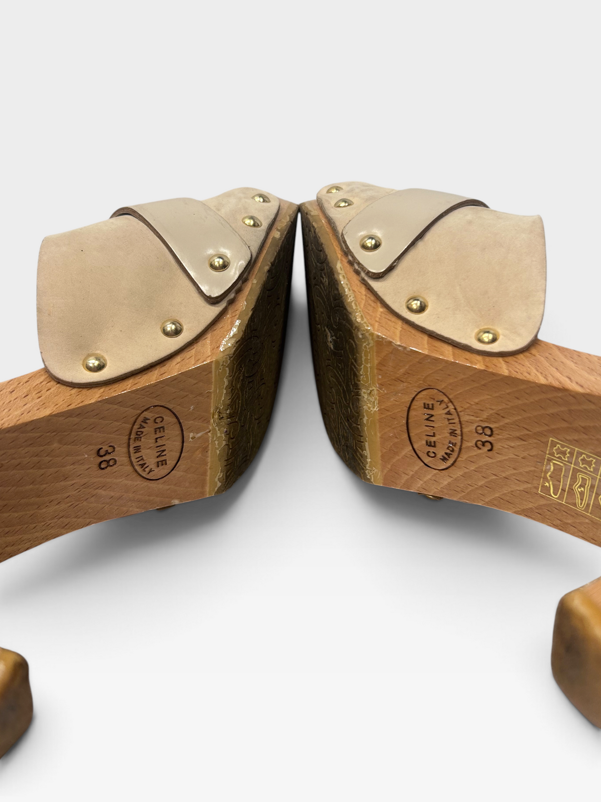 Vintage Celine Leather & Wood Horsebit Mules|Early 2000s