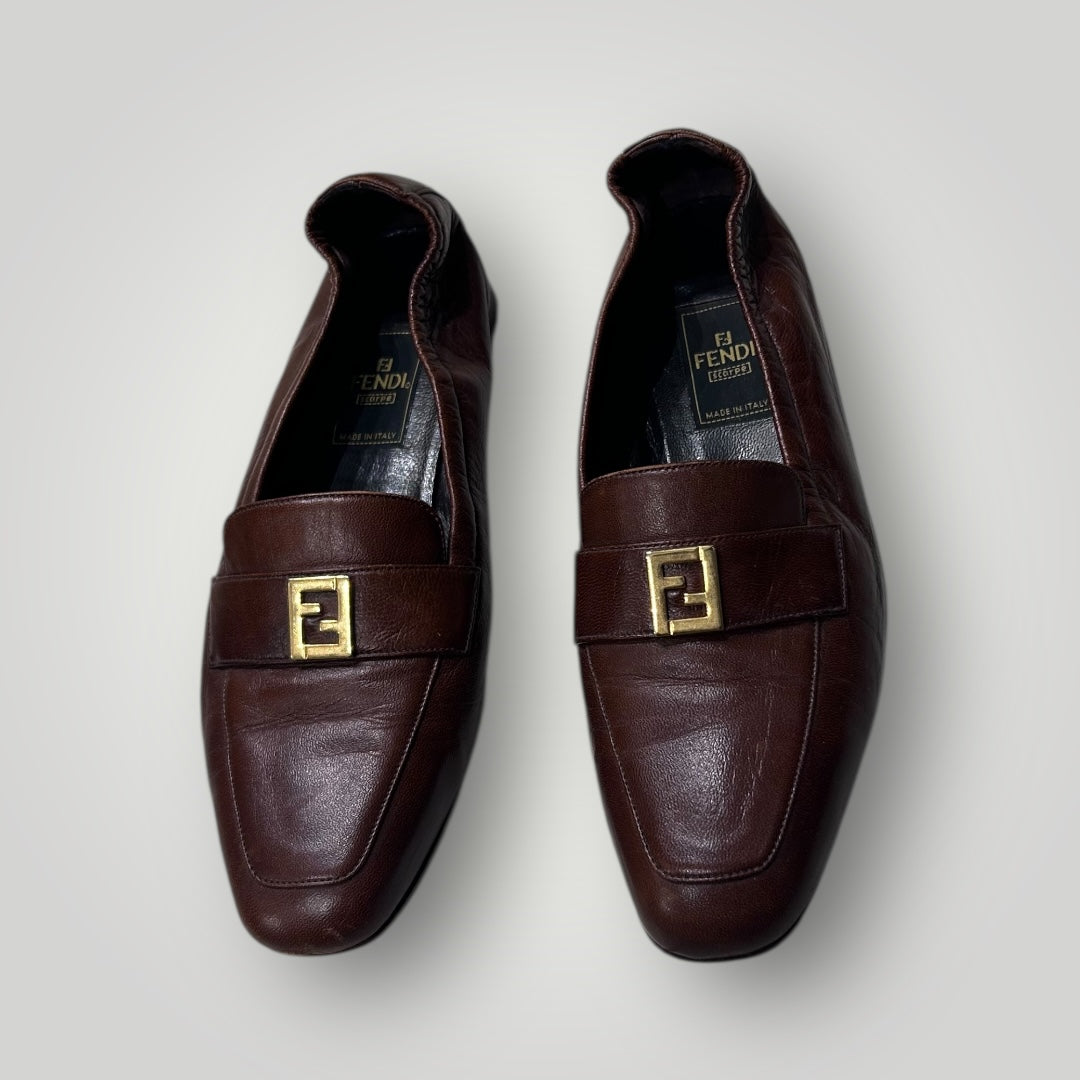 1990 Fendi Brown Leather Loafers