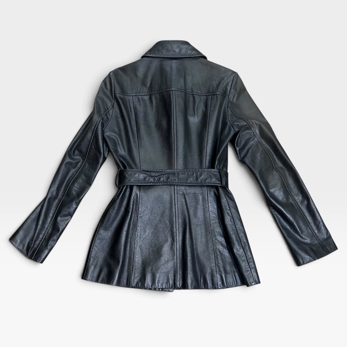 Vintage Black Leather Belted Jacket | Early 2000s