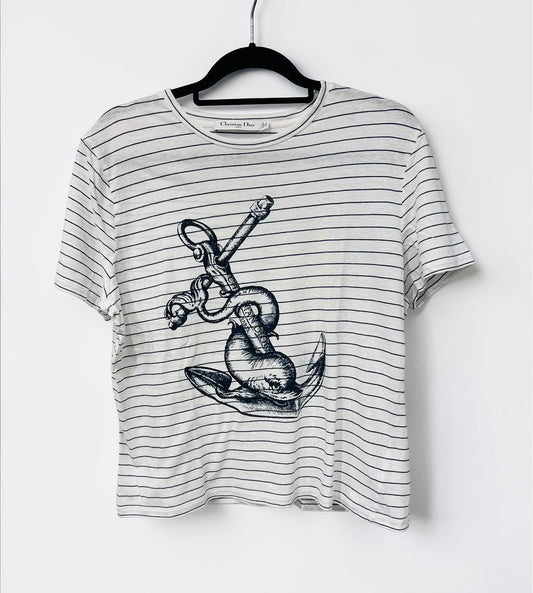 Vintage Christian Dior Anchor Print Striped T-Shirt |2000s
