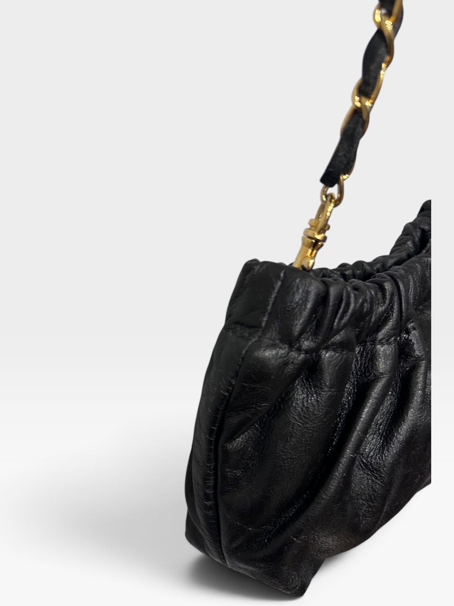 Vintage Miu Miu Ruched Leather Chain Shoulder Bag|2000s