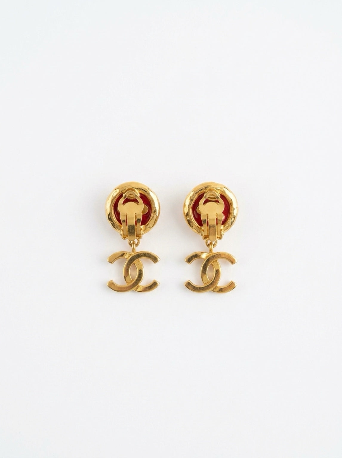 Vintage Chanel Red Cabochon Clip-On Earrings|Spring 1994