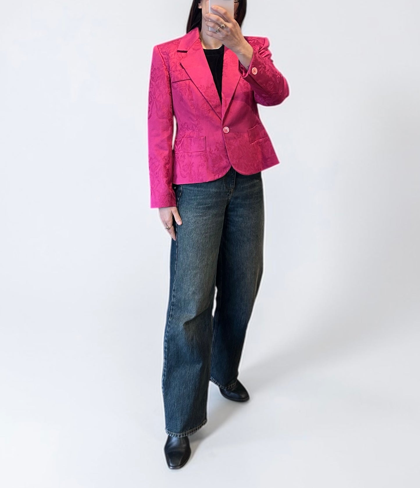 Vintage Yves Saint Laurent Pink Jacquard Blazer|Late 1990’s