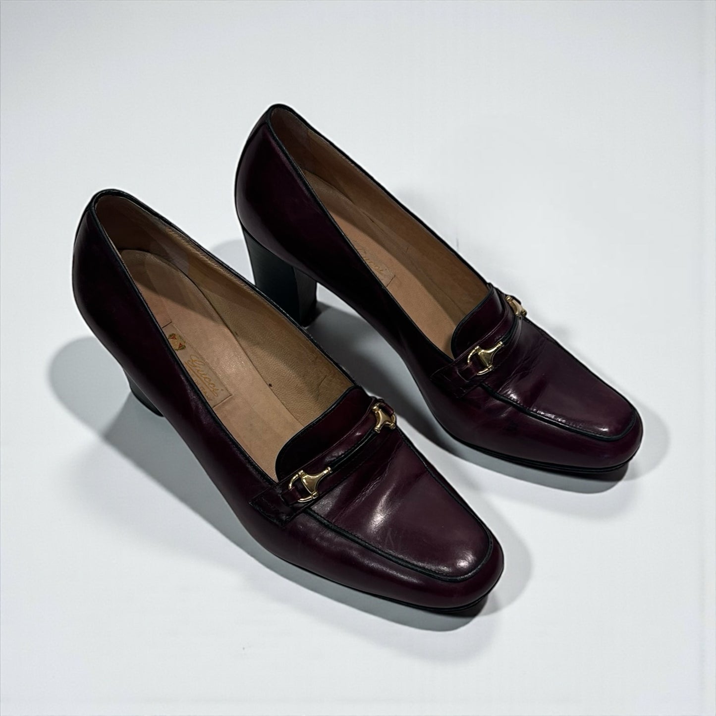 Gucci Vintage Horsebit Burgundy Leather Heeled Loafers