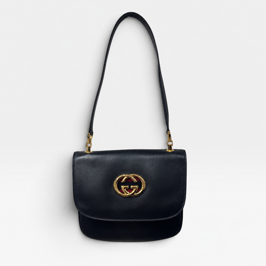 Vintage Gucci Navy Leather Interlocking G Shoulder Bag | Late 1970s–Early 1980s