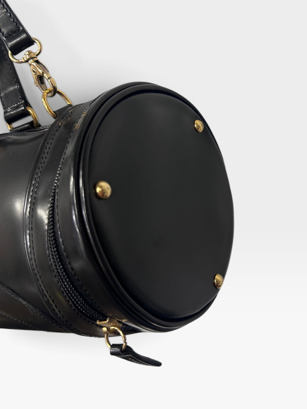 Vintage Kenzo Black Leather Barrel Bag|Early 2000s