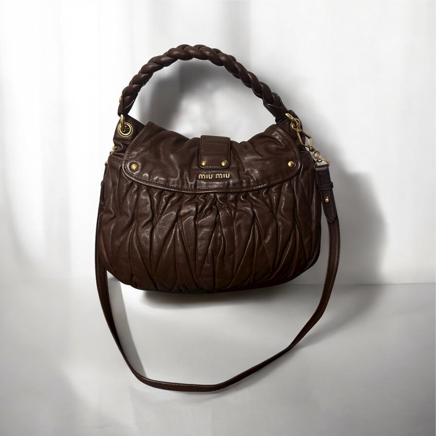 Vintage Miu Miu Matelassé Brown Leather Hobo Bag
