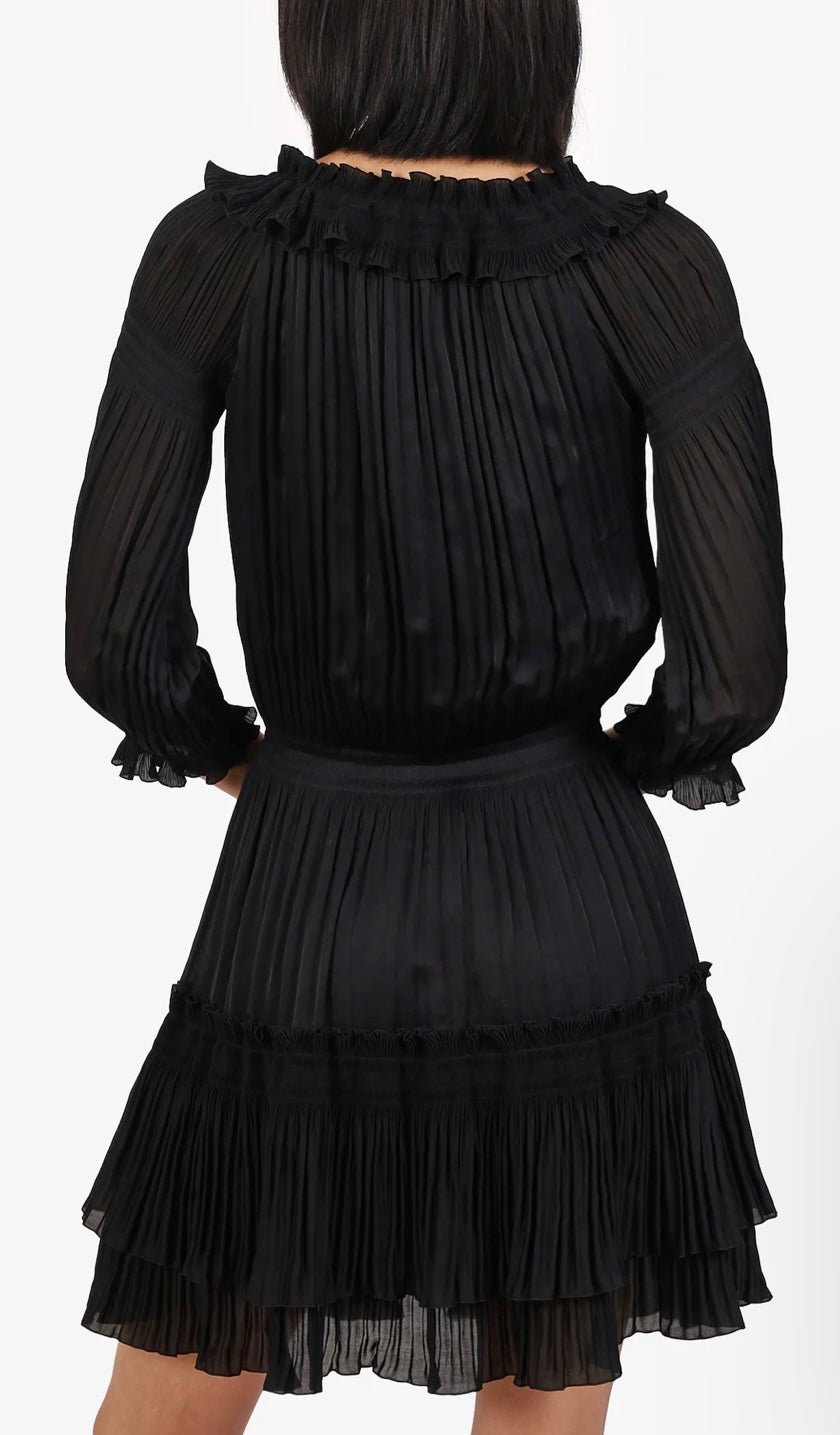 DIANE VON FURSTENBERG Black Pleated Ruffled Dress