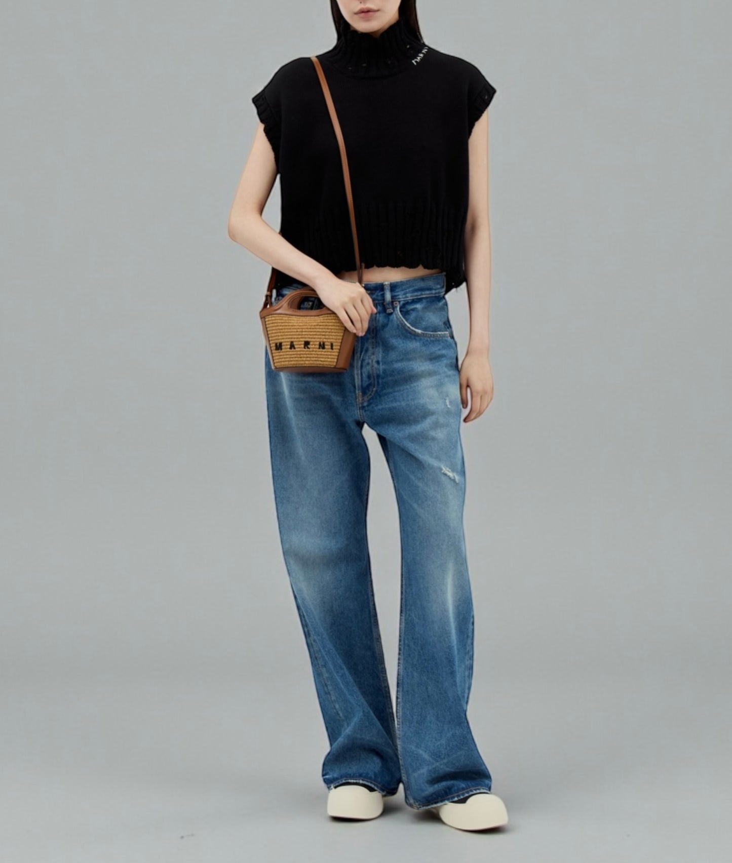 Marni Tropicalia Micro Bag in Brown Leather and Raffia